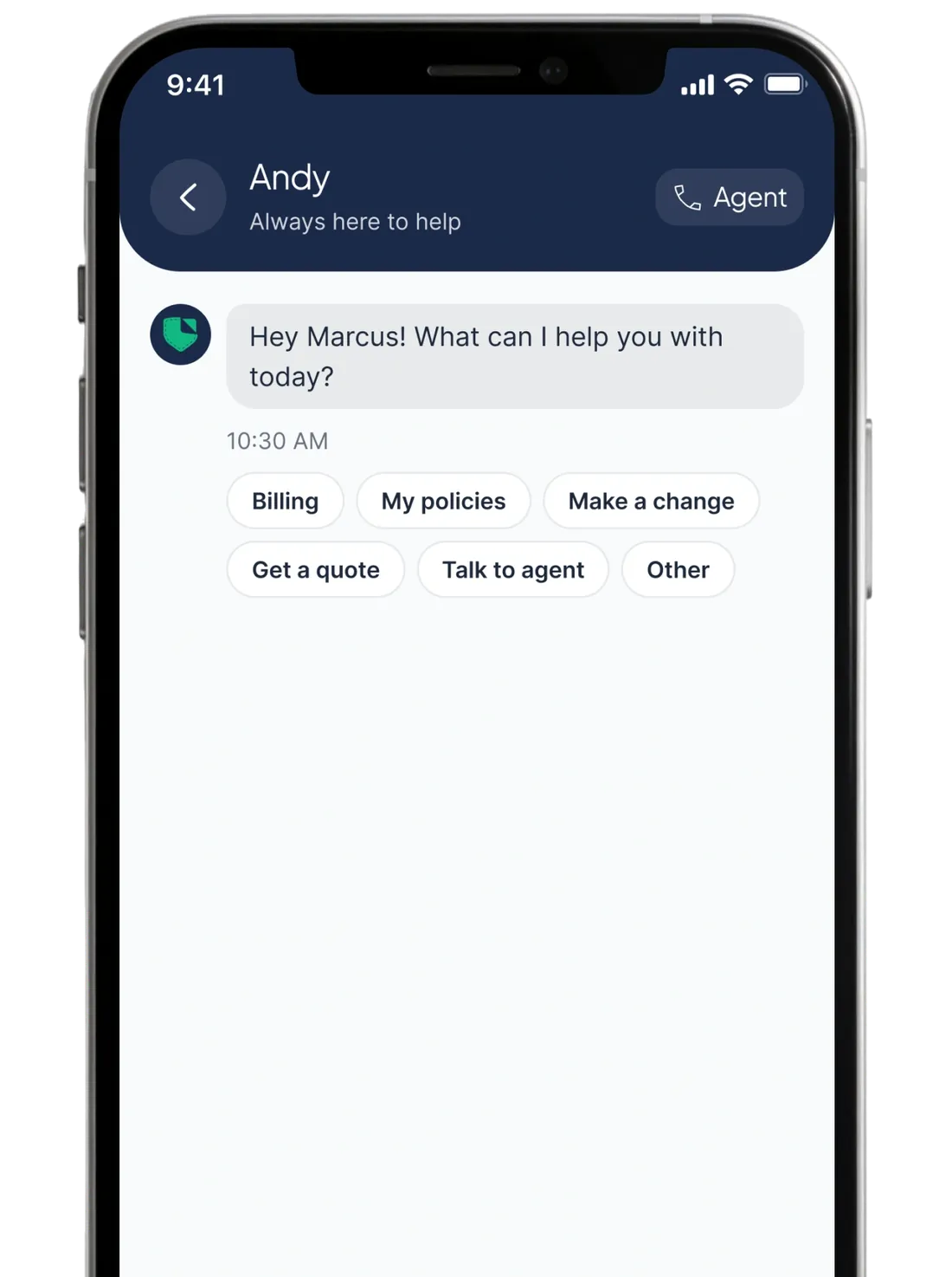 Andy AI assistant chat on a phone