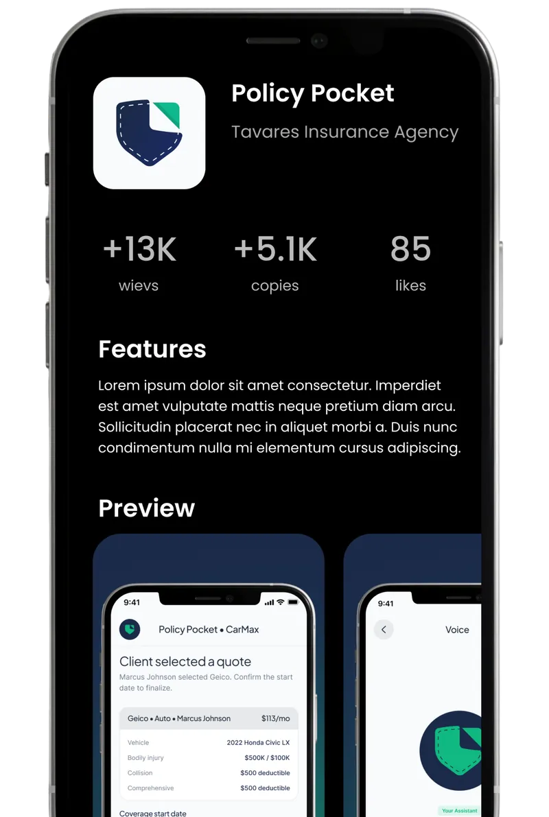 PolicyPocket mobile app on a phone