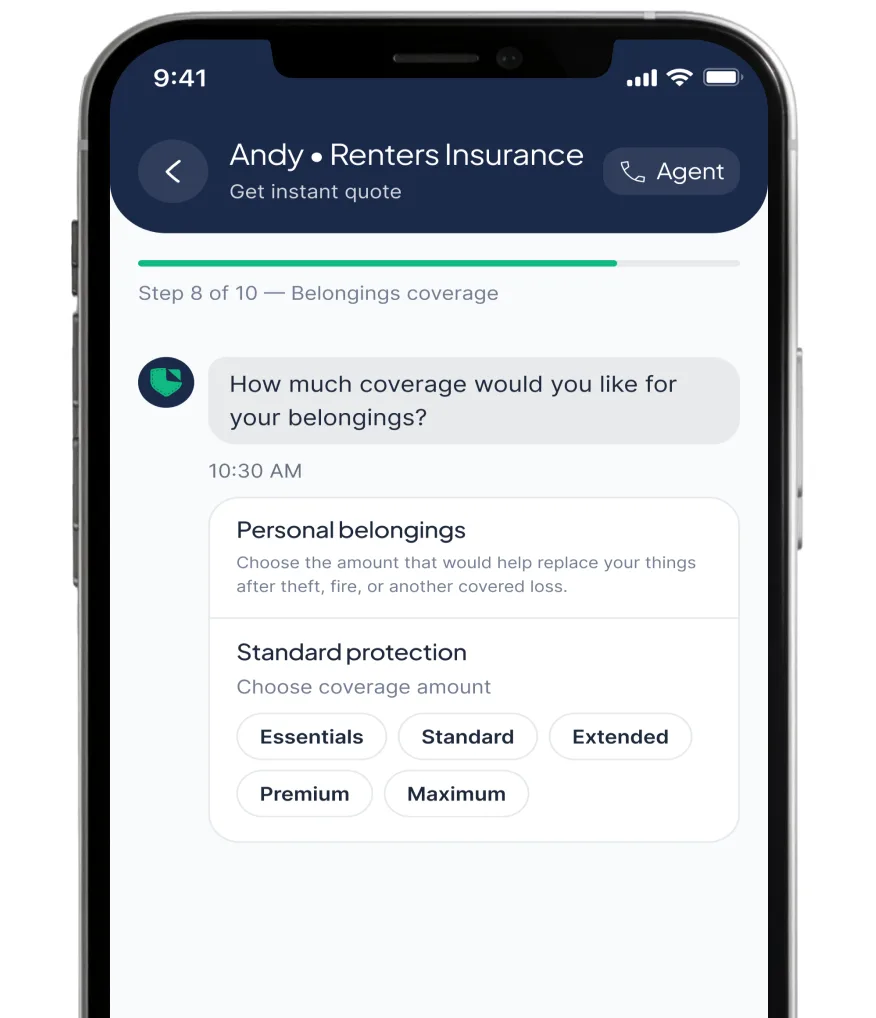Phone showing personal belongings coverage amounts