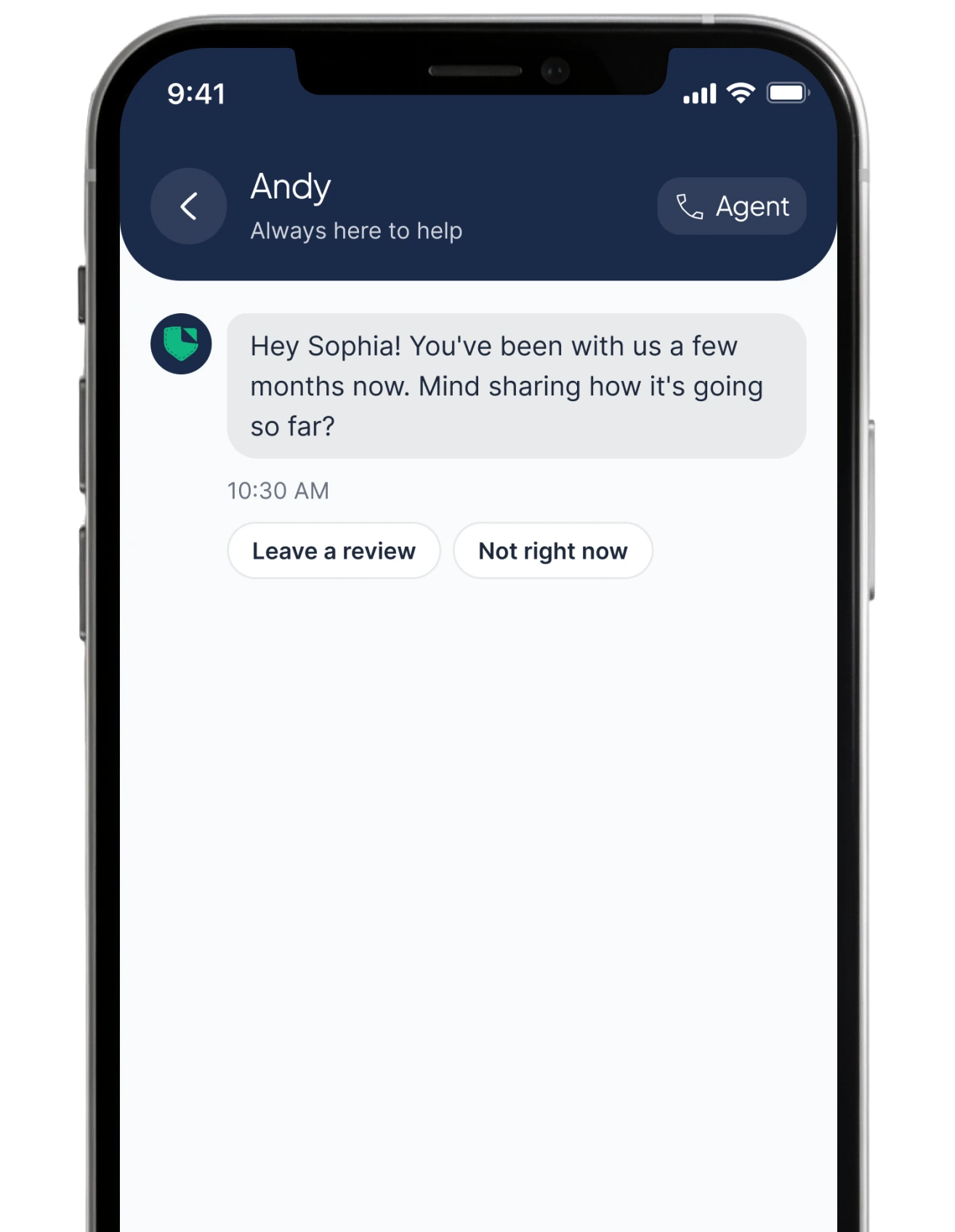 Andy asking for a review on a phone