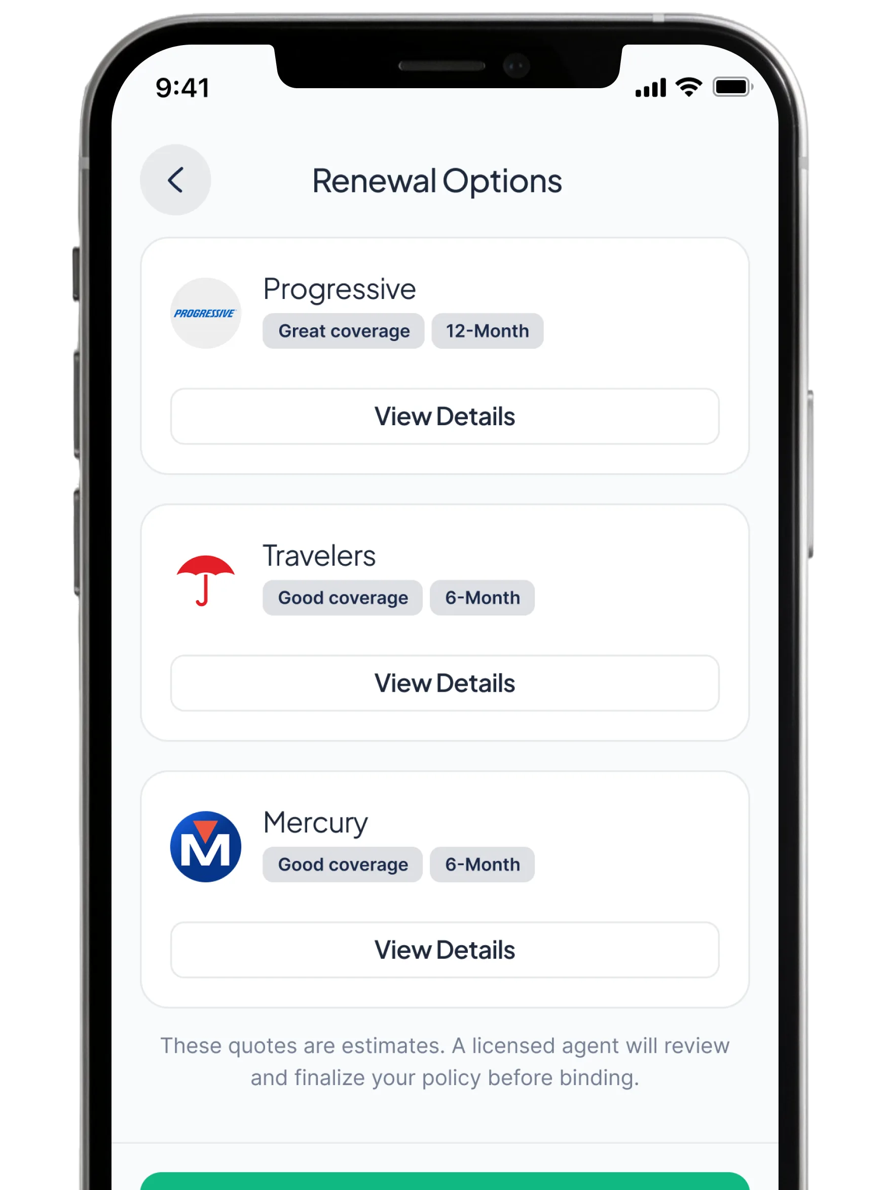 Renewal options comparison on a phone